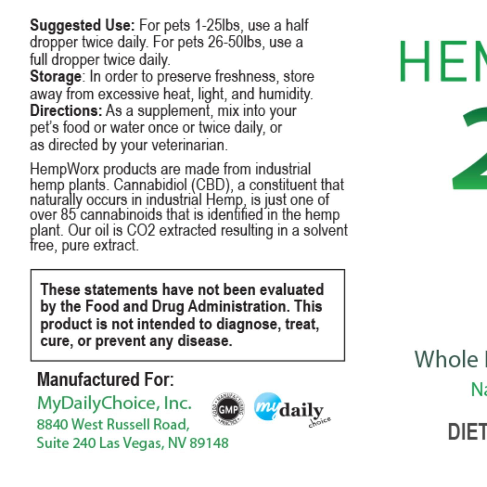 HempWorx DirectlyHemp Canada USA HempWorx CBD Pet Oil 250mg